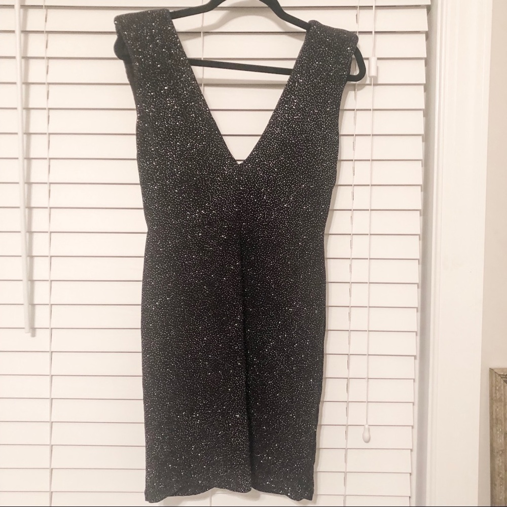 Top Shop Black Sparkly Deep V Mini Party Dress